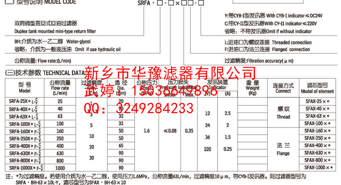 SRFA系列雙筒微型直回式回油過(guò)濾器